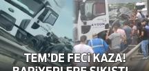 TIR ile bariyer arasında sıkıştı