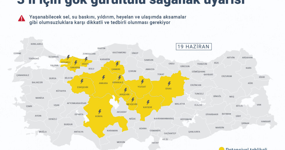 İç Anadolu’nun kuzey ve doğusu ile 3 il için gök gürültülü sağanak uyarısı